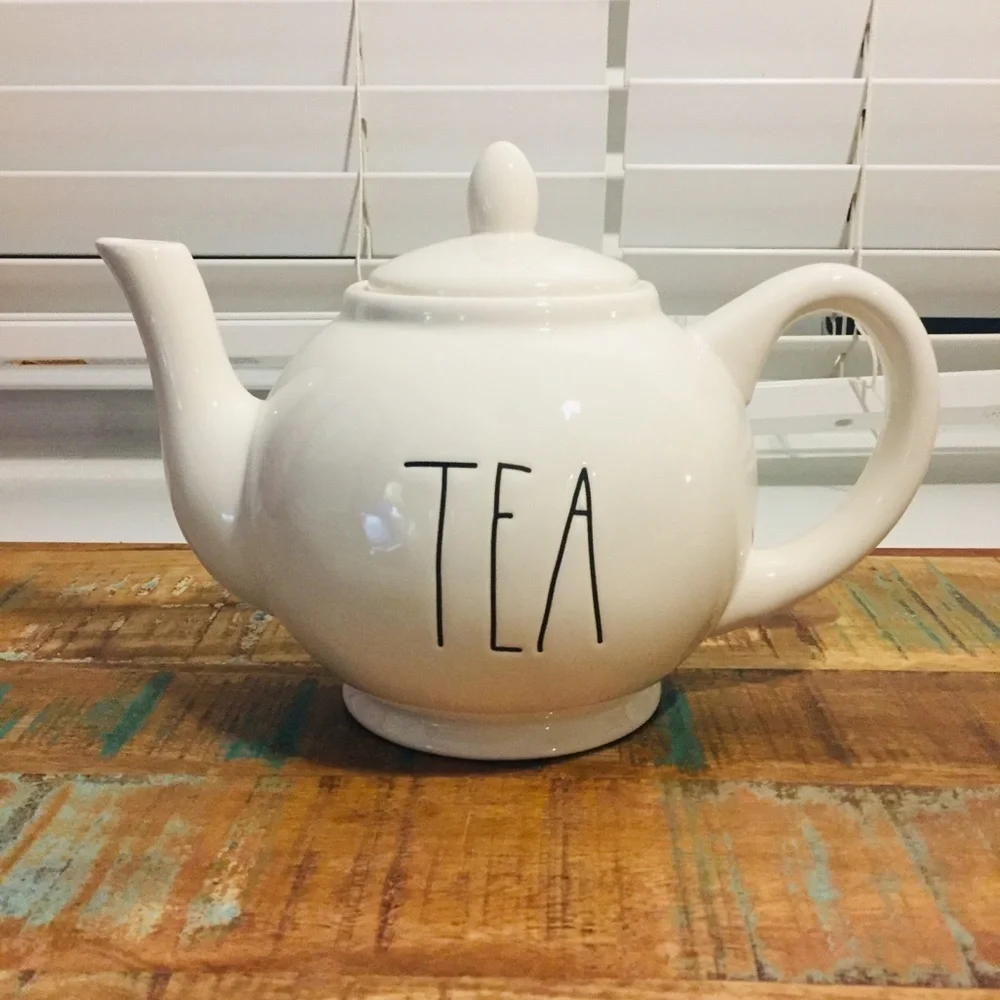 Rae Dunn TEA Teapot white black NWT